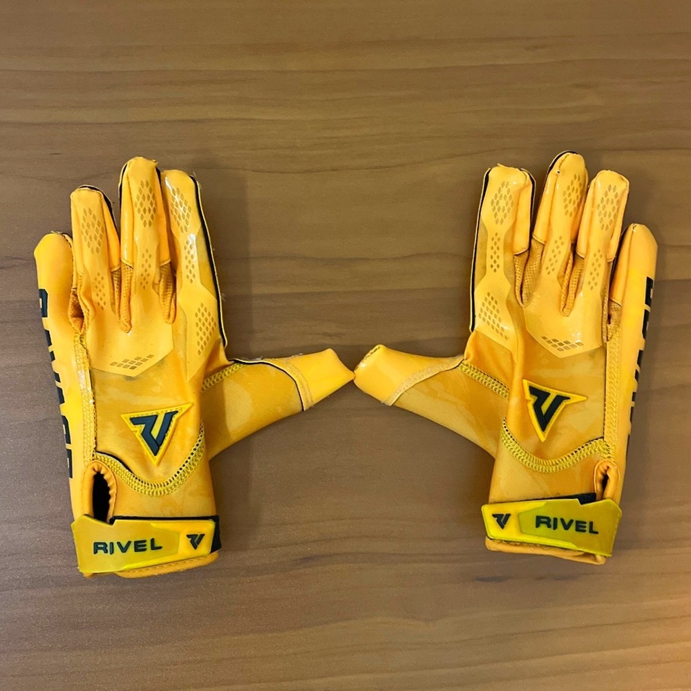 Rivel Savage Youth Football Gloves Yellow Camo Sticky Palm Youth Medium